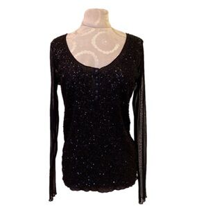 Denim & Supply Ralph Lauren Sequin Sparkly Mesh Long Sleeve Top Size Large NWT